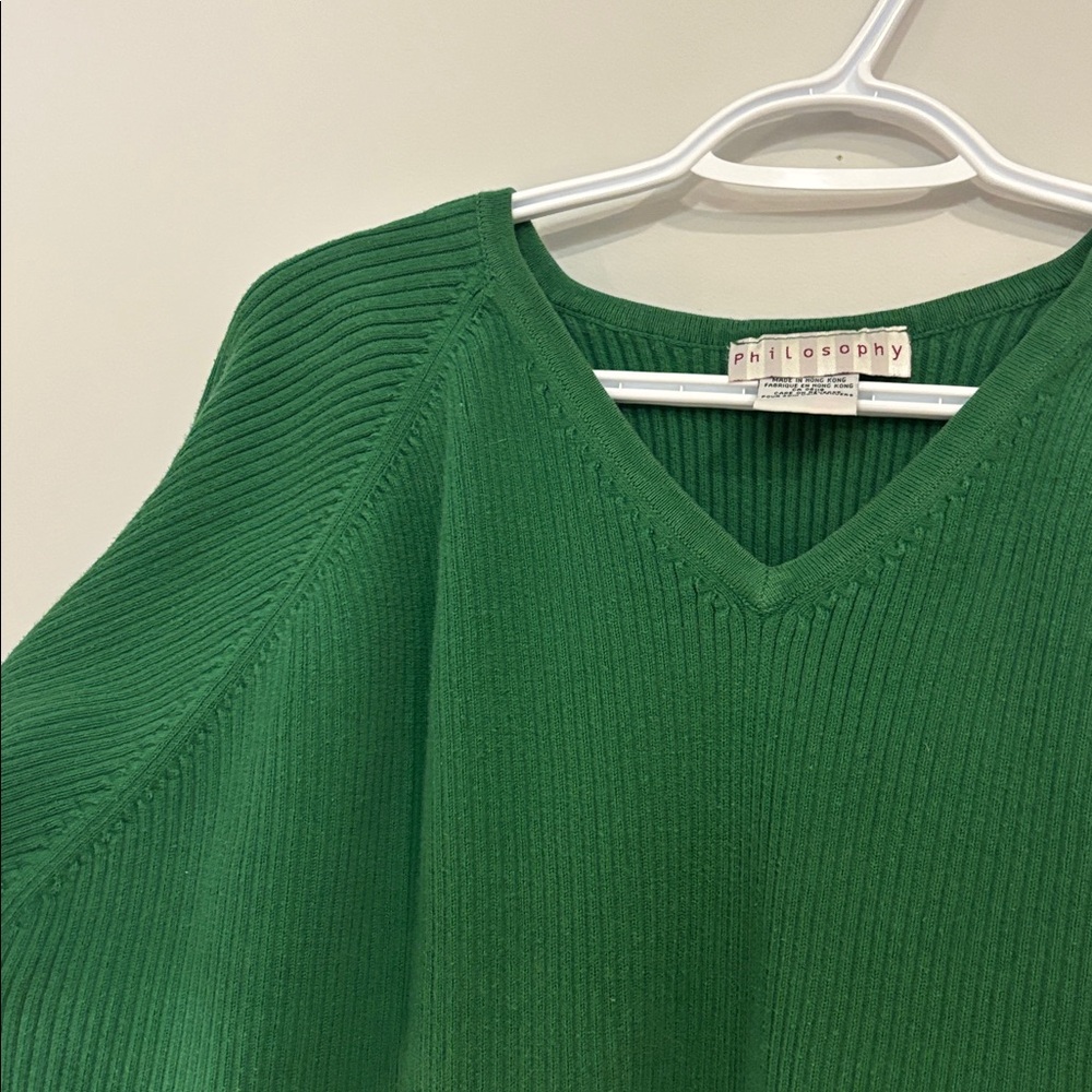 Green V-Neck Ribbed Sweater - Picture 2 of 3
